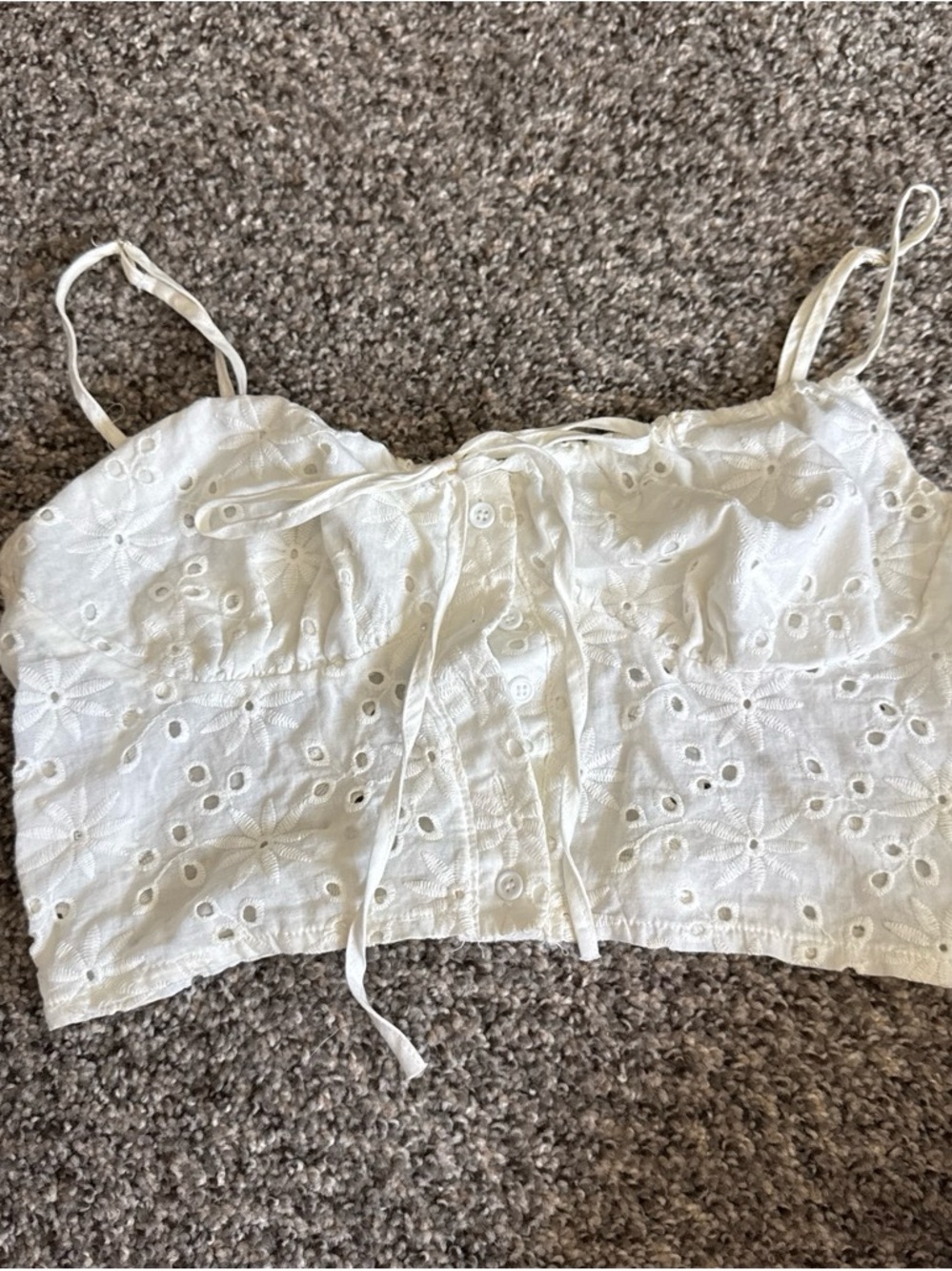 Zaful White Eyelet Lace-Up Crop Tank